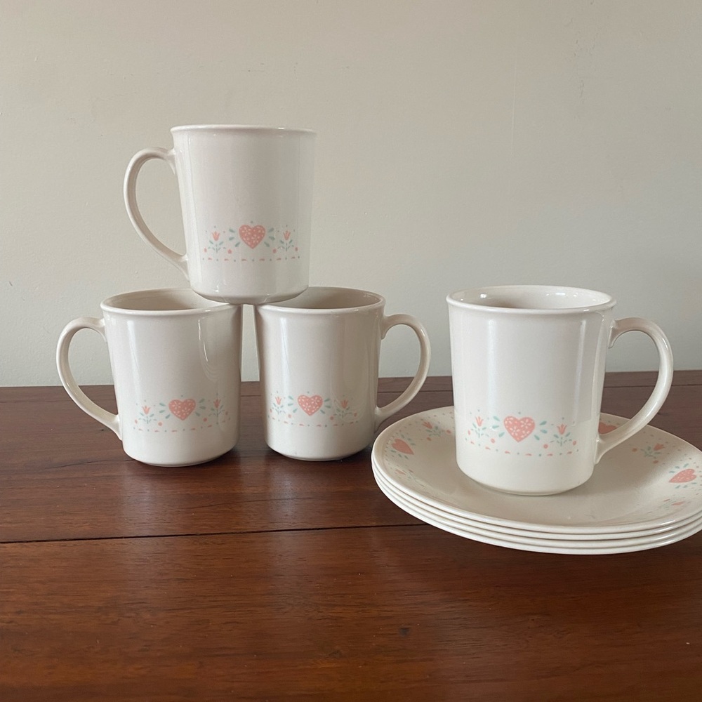 Vintage Corelle White “Forever Yours” Design along with matching plates